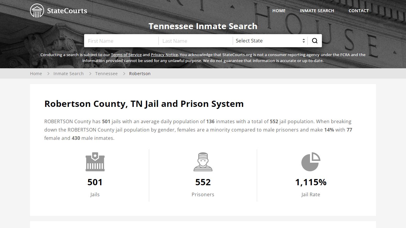 Robertson County, TN Inmate Search - StateCourts