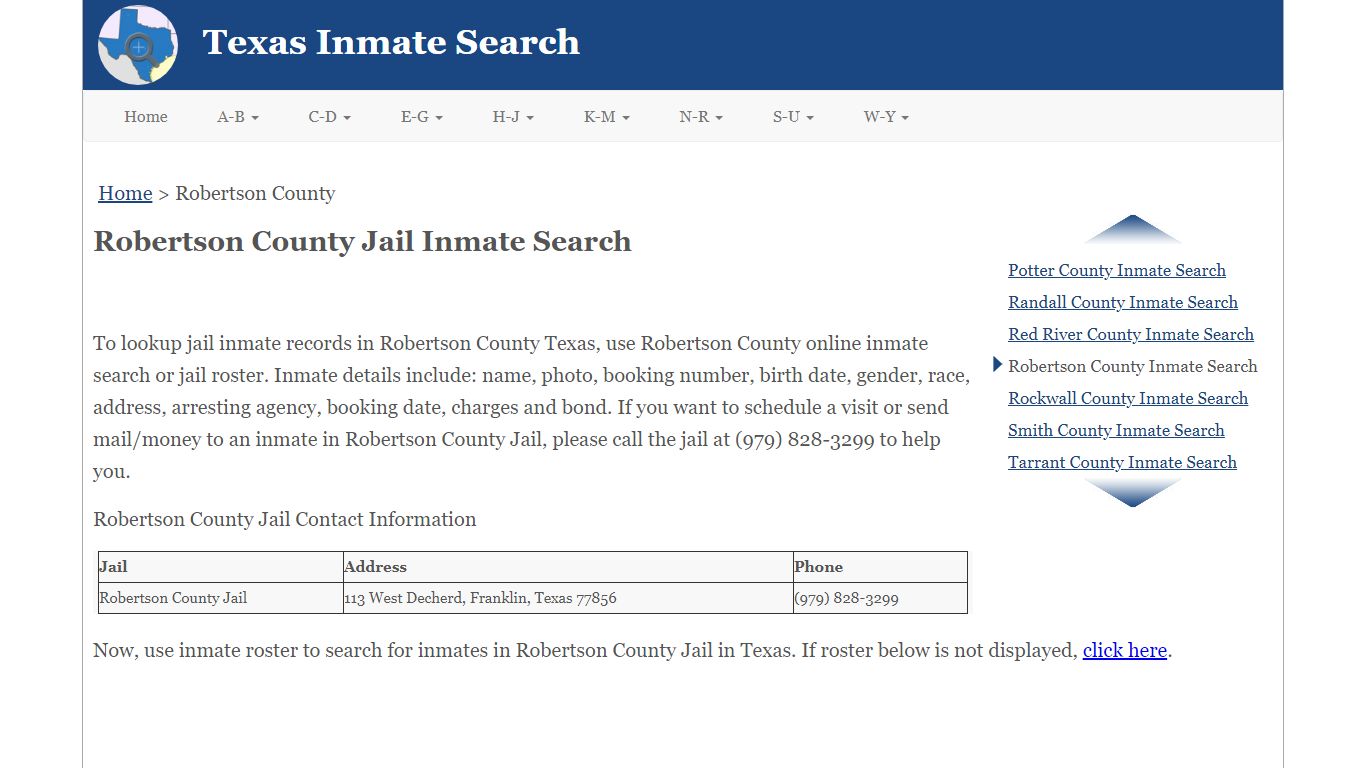 Robertson County TX Jail Inmate Search