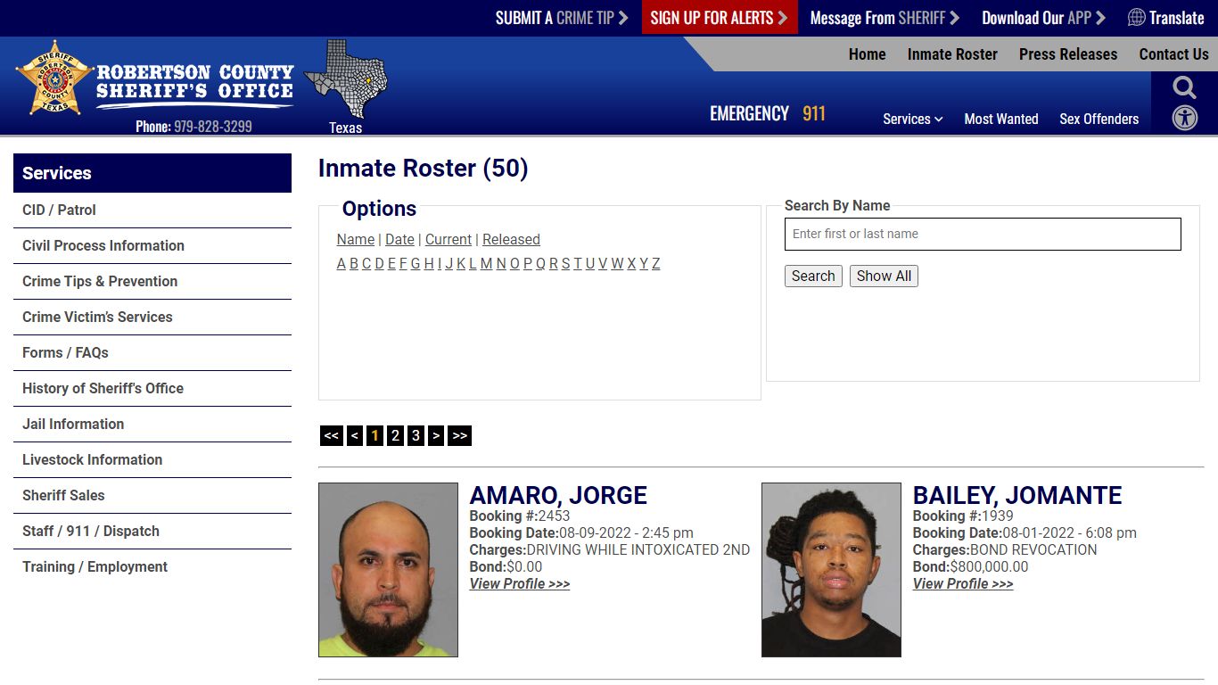 Inmate Roster - Current Inmates - Robertson County TX Sheriff